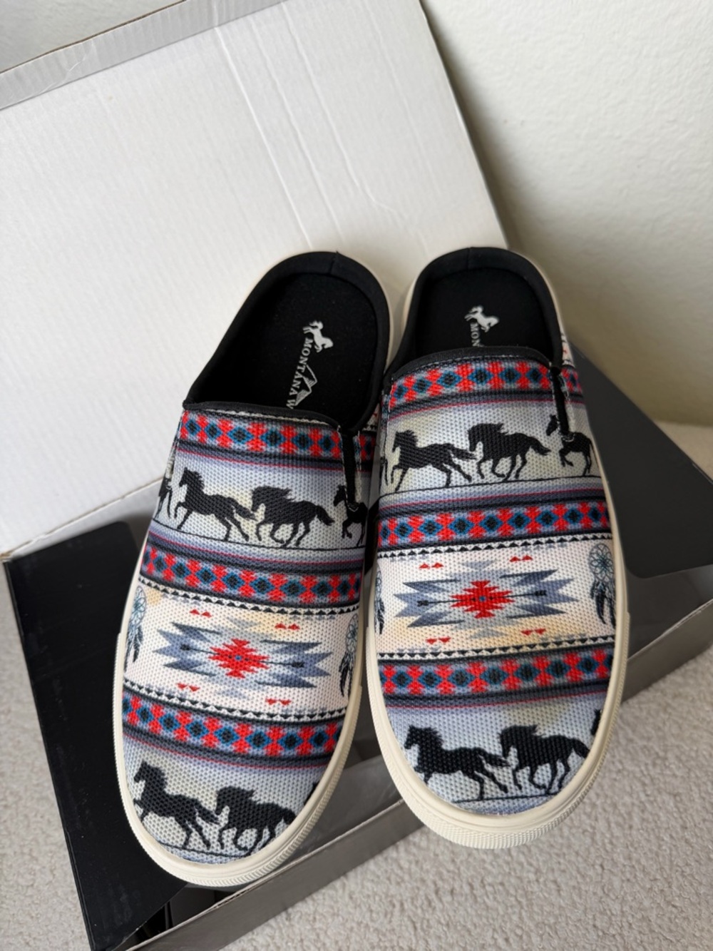 Montana West Slip-On Sneakers in Black, Red, Gray, and Cream Pony NIB - Picture 6 of 10
